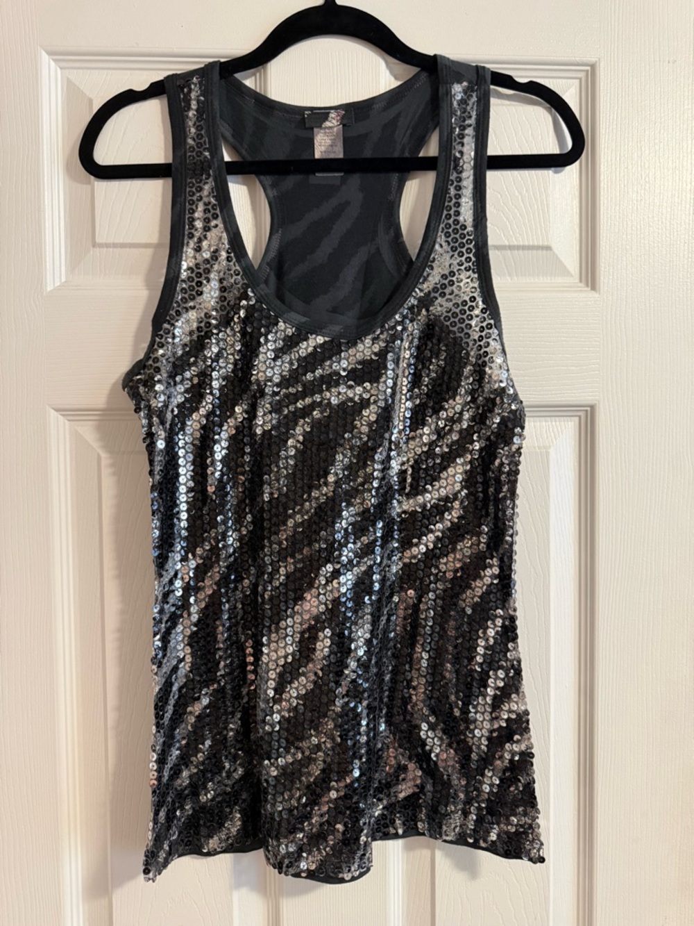 Body Central Silver & Black Sequined Zebra Tank